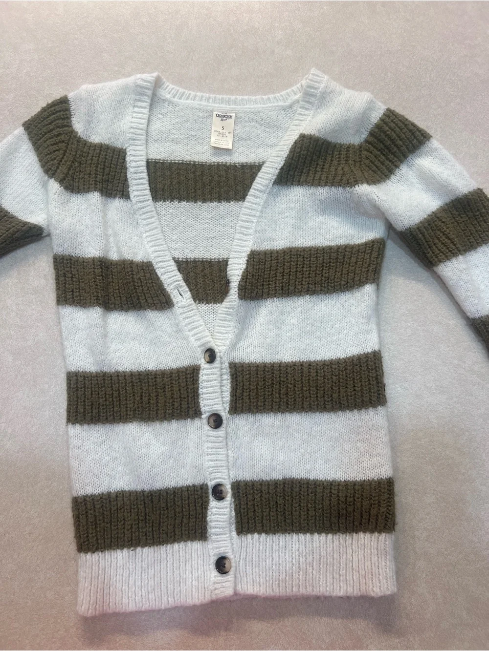 OshKosh B'gosh Olive & Light Blue Striped Button-Up Cardigan